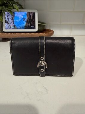 Coach Black Leather Wristlet with Silver Buckle